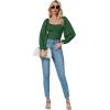 imageLYANER Womens Square Neck Lantern Long Sleeve Ribbed Bodycon Tops Bodysuit JumpsuitGreen