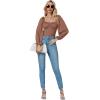 imageLYANER Womens Square Neck Lantern Long Sleeve Ribbed Bodycon Tops Bodysuit JumpsuitLight Brown