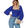 imageLYANER Womens Square Neck Lantern Long Sleeve Ribbed Bodycon Tops Bodysuit JumpsuitRoyal Blue
