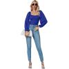 imageLYANER Womens Square Neck Lantern Long Sleeve Ribbed Bodycon Tops Bodysuit JumpsuitRoyal Blue