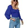 imageLYANER Womens Square Neck Lantern Long Sleeve Ribbed Bodycon Tops Bodysuit JumpsuitRoyal Blue