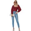 imageLYANER Womens Square Neck Lantern Long Sleeve Ribbed Bodycon Tops Bodysuit JumpsuitWine Red