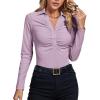 imageLYANER Womens Rib Knit Collar Deep V Neck Ruched Buttons Long Sleeve Bodysuit Leotard TopLight Purple