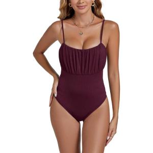 imageLYANER Womens Sexy Square Neck Sleeveless Ruched Bust Backless Going Out Tank Bodysuit TopsWine Red