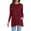 imageLYANER Womens 2024 Crew Neck Long Sleeve TShirts Loose Blouse Casual Tunic Tops for Leggings with PocketWine Red