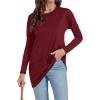imageLYANER Womens 2024 Crew Neck Long Sleeve TShirts Loose Blouse Casual Tunic Tops for Leggings with PocketWine Red