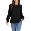 imageLYANER Womens Basic Causal Crew Neck Pleated Long Sleeve Blouse Work Shirt TopBlack