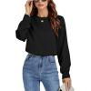 imageLYANER Womens Basic Causal Crew Neck Pleated Long Sleeve Blouse Work Shirt TopBlack