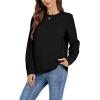 imageLYANER Womens Basic Causal Crew Neck Pleated Long Sleeve Blouse Work Shirt TopBlack
