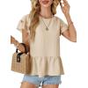 imageLYANER Womens Boho Crewneck Ruffle Hem Layer Short Sleeve Blouse Shirt TopBeige