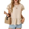 imageLYANER Womens Boho Crewneck Ruffle Hem Layer Short Sleeve Blouse Shirt TopBeige