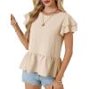 imageLYANER Womens Boho Crewneck Ruffle Hem Layer Short Sleeve Blouse Shirt TopBeige