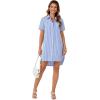 imageLYANER Womens Button Down Shirt Dress with Pocket Cotton Striped Shirts Collared V Neck Short Sleeve High Low Blouse TopsBlue