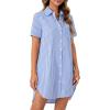 imageLYANER Womens Button Down Shirt Dress with Pocket Cotton Striped Shirts Collared V Neck Short Sleeve High Low Blouse TopsBlue