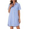 imageLYANER Womens Button Down Shirt Dress with Pocket Cotton Striped Shirts Collared V Neck Short Sleeve High Low Blouse TopsBlue