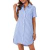 imageLYANER Womens Button Down Shirt Dress with Pocket Cotton Striped Shirts Collared V Neck Short Sleeve High Low Blouse TopsBlue