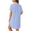 imageLYANER Womens Button Down Shirt Dress with Pocket Cotton Striped Shirts Collared V Neck Short Sleeve High Low Blouse TopsBlue