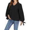 imageLYANER Womens Casual V Neck Loose Fit Puff Long Sleeve Work Blouse Shirts TopBlack