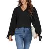 imageLYANER Womens Casual V Neck Loose Fit Puff Long Sleeve Work Blouse Shirts TopBlack
