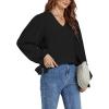 imageLYANER Womens Casual V Neck Loose Fit Puff Long Sleeve Work Blouse Shirts TopBlack