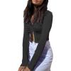 imageLYANER Womens Collar Button Down Ruched Long Sleeve Fitted Crop Tee Shirt TopBlack
