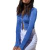 imageLYANER Womens Collar Button Down Ruched Long Sleeve Fitted Crop Tee Shirt TopBlue