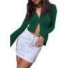 imageLYANER Womens Collar Button Down Ruched Long Sleeve Fitted Crop Tee Shirt TopDark Green
