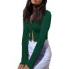 imageLYANER Womens Collar Button Down Ruched Long Sleeve Fitted Crop Tee Shirt TopDark Green