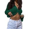imageLYANER Womens Collar Button Down Ruched Long Sleeve Fitted Crop Tee Shirt TopDark Green