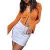 imageLYANER Womens Collar Button Down Ruched Long Sleeve Fitted Crop Tee Shirt TopOrange