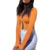 imageLYANER Womens Collar Button Down Ruched Long Sleeve Fitted Crop Tee Shirt TopOrange