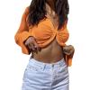 imageLYANER Womens Collar Button Down Ruched Long Sleeve Fitted Crop Tee Shirt TopOrange