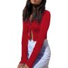 imageLYANER Womens Collar Button Down Ruched Long Sleeve Fitted Crop Tee Shirt TopRed