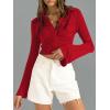 imageLYANER Womens Collar Button Down Ruched Long Sleeve Fitted Crop Tee Shirt TopRed