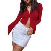 imageLYANER Womens Collar Button Down Ruched Long Sleeve Fitted Crop Tee Shirt TopRed