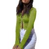 imageLYANER Womens Collar Button Down Ruched Long Sleeve Fitted Crop Tee Shirt TopSage Green