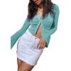 imageLYANER Womens Collar Button Down Ruched Long Sleeve Fitted Crop Tee Shirt TopSky Blue