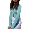 imageLYANER Womens Collar Button Down Ruched Long Sleeve Fitted Crop Tee Shirt TopSky Blue