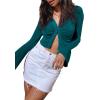 imageLYANER Womens Collar Button Down Ruched Long Sleeve Fitted Crop Tee Shirt TopTeal Blue
