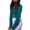 imageLYANER Womens Collar Button Down Ruched Long Sleeve Fitted Crop Tee Shirt TopTeal Blue