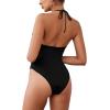 imageLYANER Womens Cutout Criss Cross Halter Tie Neck Sleeveless Leotard Bodysuit TopBlack