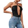 imageLYANER Womens Cutout Criss Cross Halter Tie Neck Sleeveless Leotard Bodysuit TopBlack