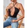 imageLYANER Womens Cutout Criss Cross Halter Tie Neck Sleeveless Leotard Bodysuit TopBlack