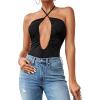 imageLYANER Womens Cutout Criss Cross Halter Tie Neck Sleeveless Leotard Bodysuit TopBlack