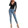 imageLYANER Womens Deep V Neck Twist Front Long Sleeve Tiny Leotard Bodysuit TopsSolid Black