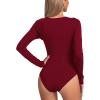 imageLYANER Womens Deep V Neck Twist Front Long Sleeve Tiny Leotard Bodysuit TopsWine Red