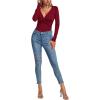 imageLYANER Womens Deep V Neck Twist Front Long Sleeve Tiny Leotard Bodysuit TopsWine Red