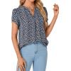 imageLYANER Womens Dressy Chiffon Blouses Summer Casual TShirts Petal Short Sleeve Notched V Neck Tunic Tops for LeggingsDusty Blue