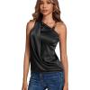 imageLYANER Womens Elegant Satin Silky One Shoulder Drape Front Sleeveless Blouse Shirt TopsBlack