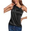 imageLYANER Womens Elegant Satin Silky One Shoulder Drape Front Sleeveless Blouse Shirt TopsBlack